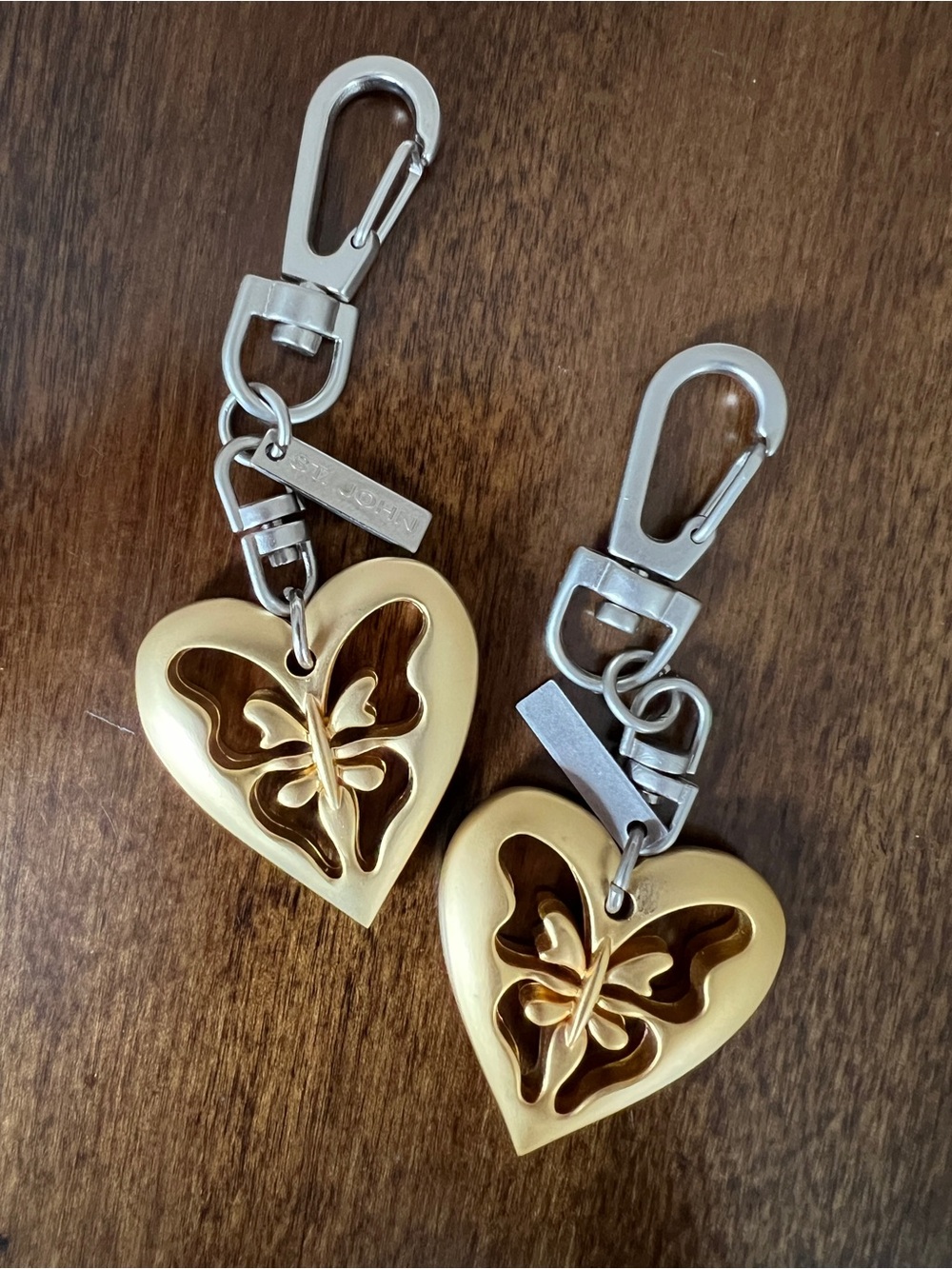 Pair of St. John Gold  Tone Heart Butterfly Keychain Charm